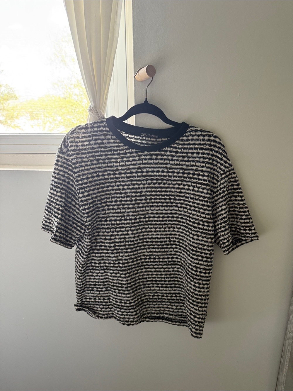 Zara Black and White Striped Knit Top